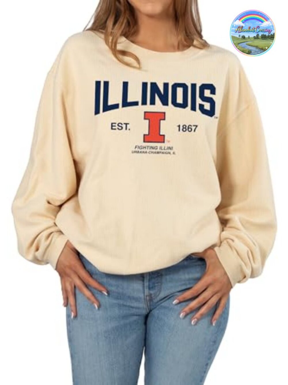 NCAA Oversized Corded Crew Pullover Sweatshirt Cotton